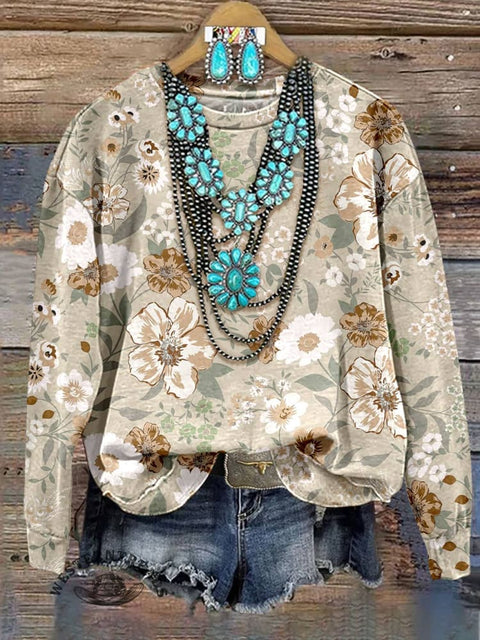 Floral Print Casual Cotton Sweatshirt