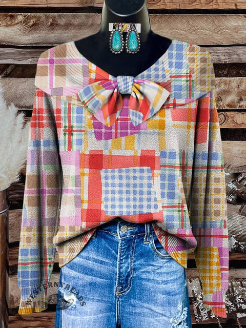 Women's Plaid Print Casual Cotton Sweater