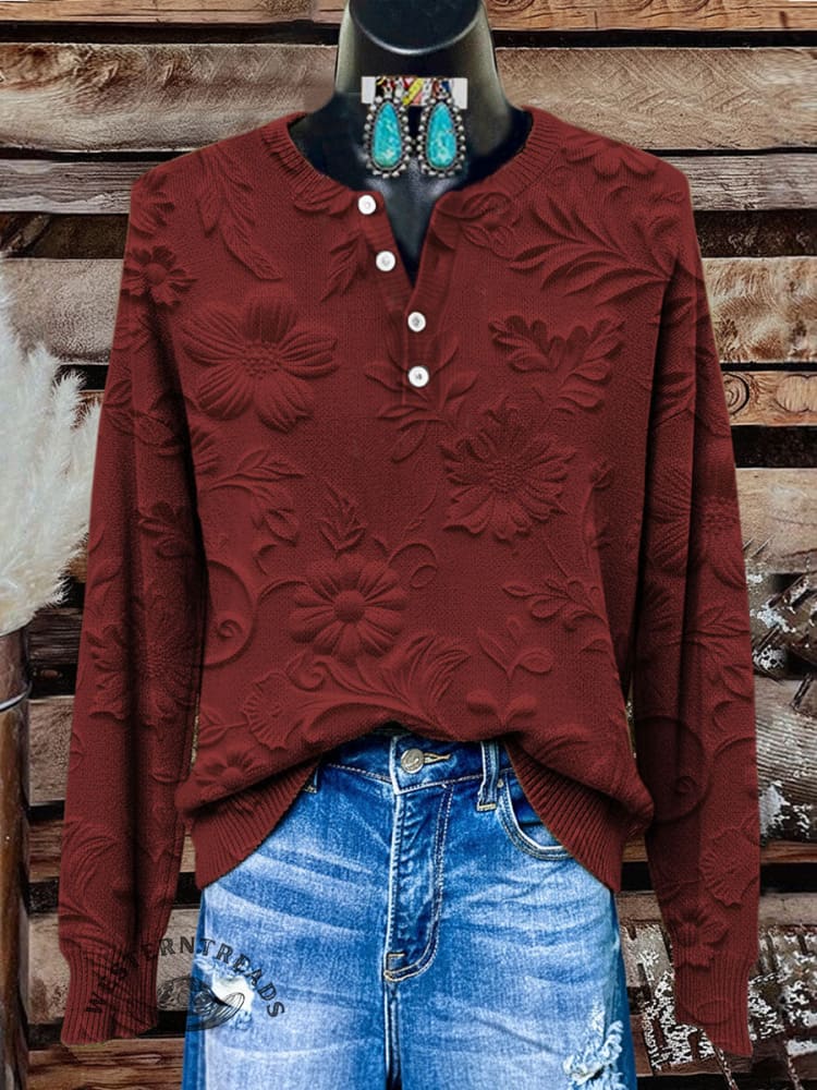 Vintage Floral Art Print Buttoned Cardigan Sweater