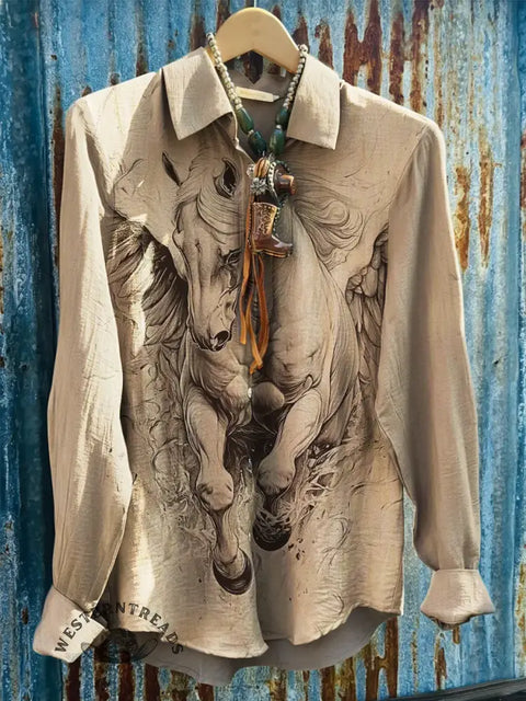 Horse Art Print Casual Shirt