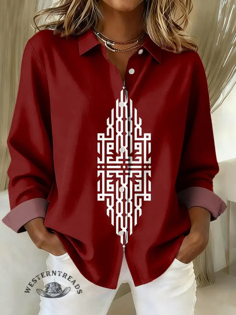 Women's retro Print Casual Cotton Shirt