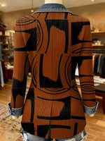 Retro Art Pattern Print Patchwork Denim Sweater Cardigan Coat