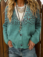 Floral Print Buttoned Cardigan Sweater