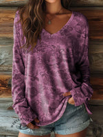 100% Cotton🍃Women's Floral Art Print Casual V-neck Long Sleeve T-shirt