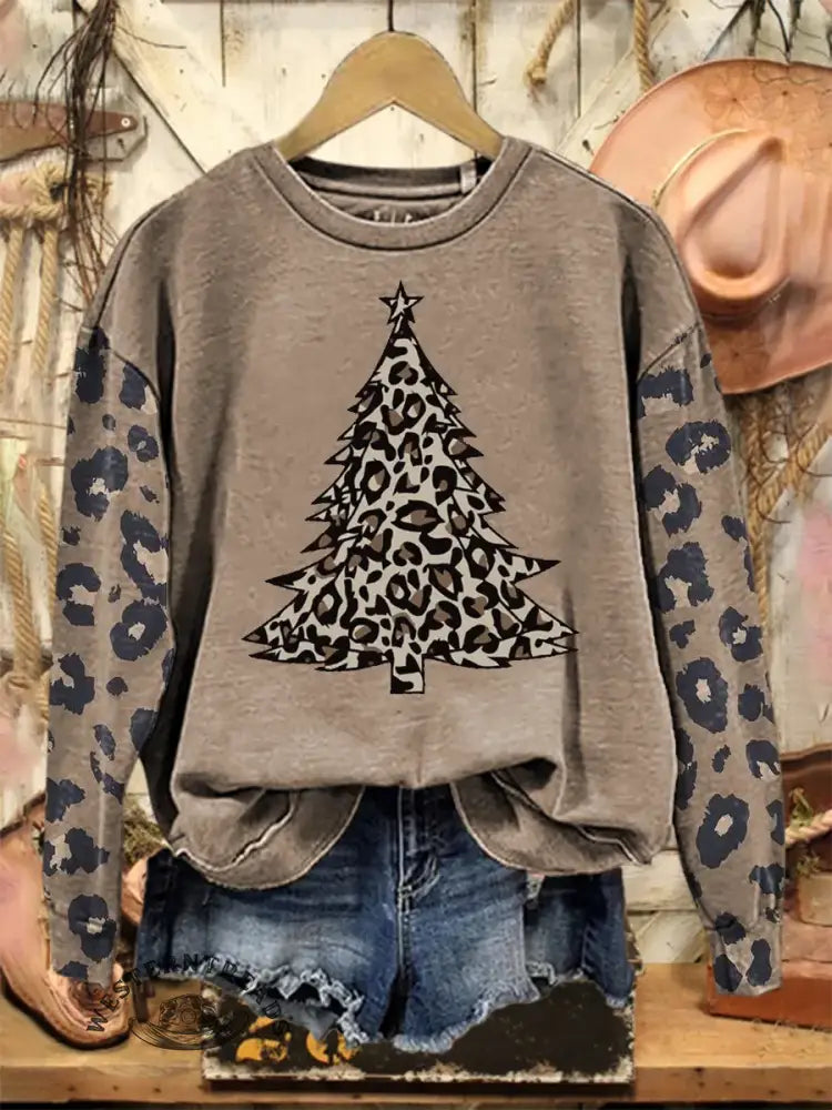Vintage Christmas Print Casual Cotton Sweatshirt