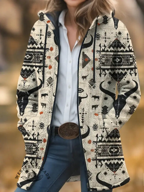 Retro Western Unisex Plush Thick Long-Sleeved Cardigan Coat