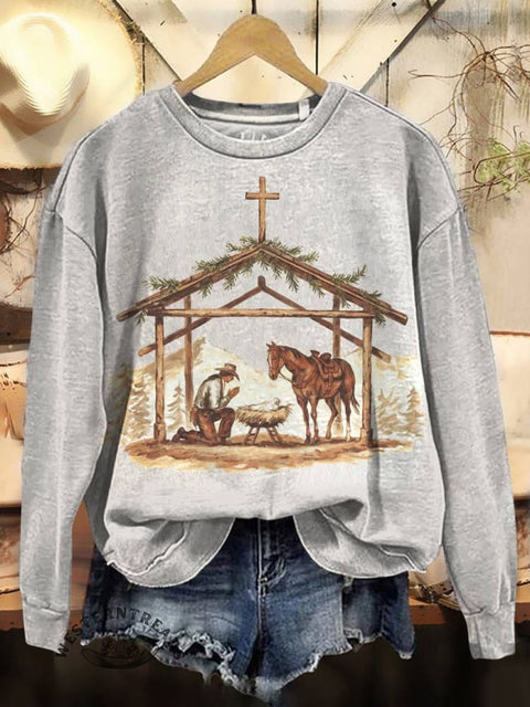 Western Christmas Art Print Casual Cotton Sweatshirt