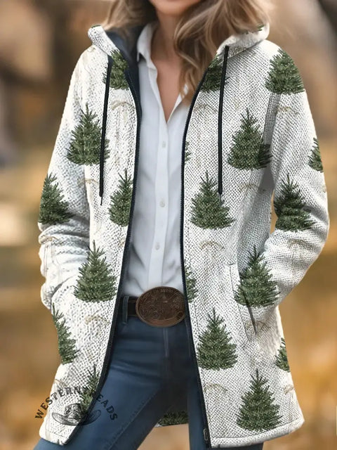Christmas Art Unisex Plush Thick Long-Sleeved Cardigan Coat