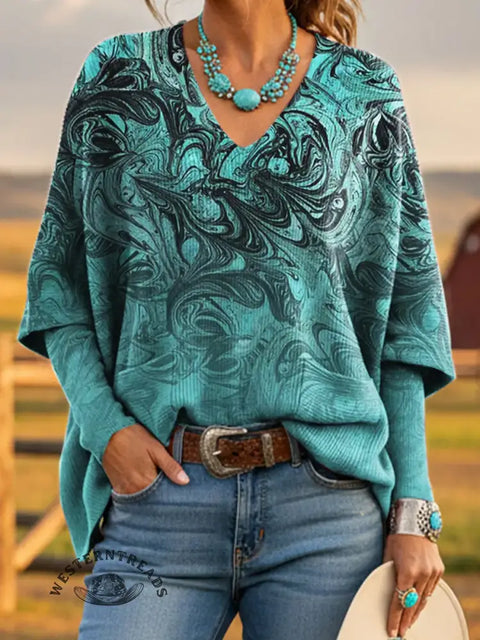 Women's Art Print Casual Knit Top