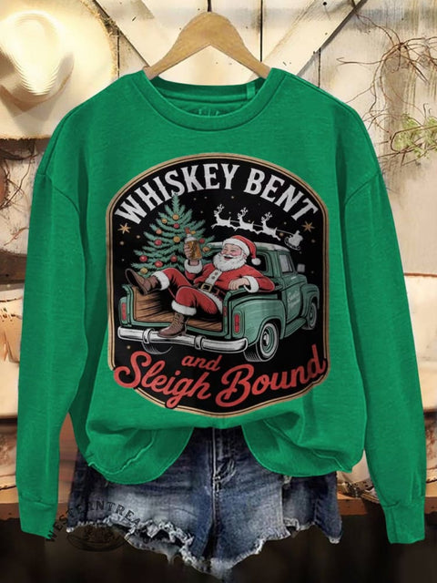Whiskey Bent And Sleigh Bound Print Casual Cotton Sweatshirt