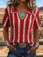 Vintage Art Patchwork Comfortable Summer Knit Casual Shirt