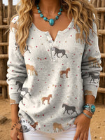 Horse Pattern Buttoned Cardigan Sweater