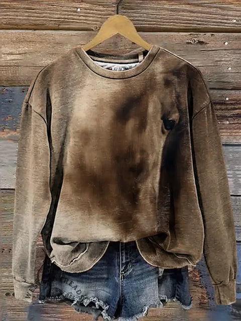 Retro Horse Art Print Casual Cotton Sweatshirt