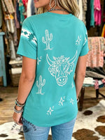 Turquoise Western Cowgirl V-neck T-shirt
