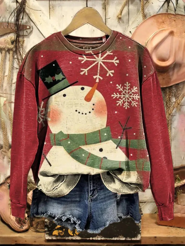Vintage Christmas Art Print Casual Cotton Sweatshirt