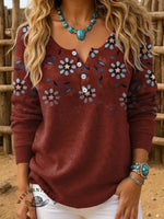 Stars Floral Pattern Print Buttoned Cardigan Sweater