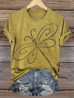 Retro Dragonfly Art Print Casual Short Sleeve T-shirt