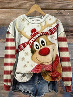Cute Christmas Deer Casual Cotton Sweatshirt