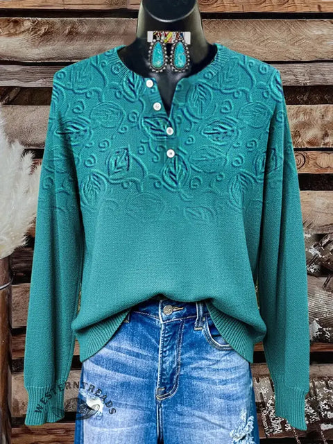 Retro Print Buttoned Cardigan Sweater