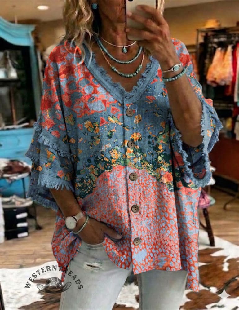 Vintage Art Patchwork Cotton And Linen Shirt