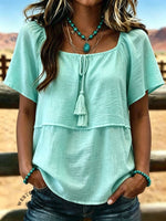 Women's Vintage Double Layer Patchwork Casual Shirt