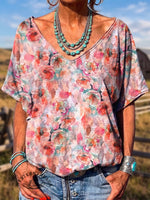 Women's Vintage Atr Print V-neck T-shirt