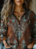 Women's Vintage Art Print Casual Shirt