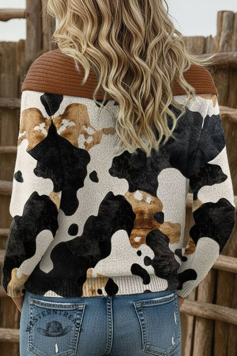 Women's Cow Print Casual Cotton Sweater