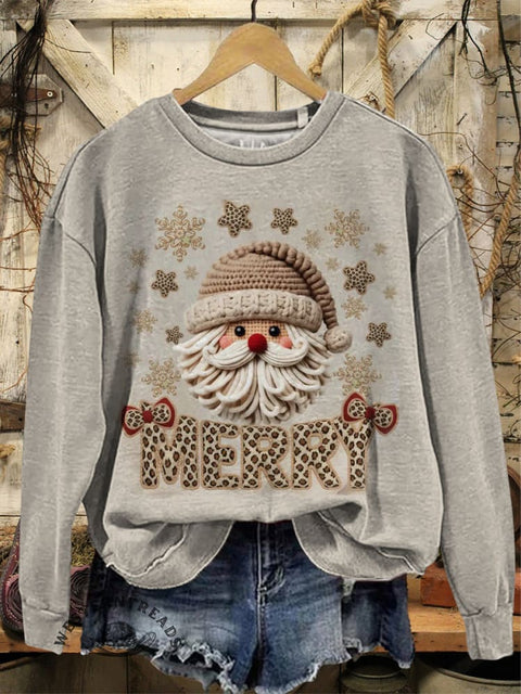 Christmas Art Print Casual Cotton Sweatshirt
