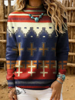 Women's Vintage Aztec Print Casual Turtleneck Sweater
