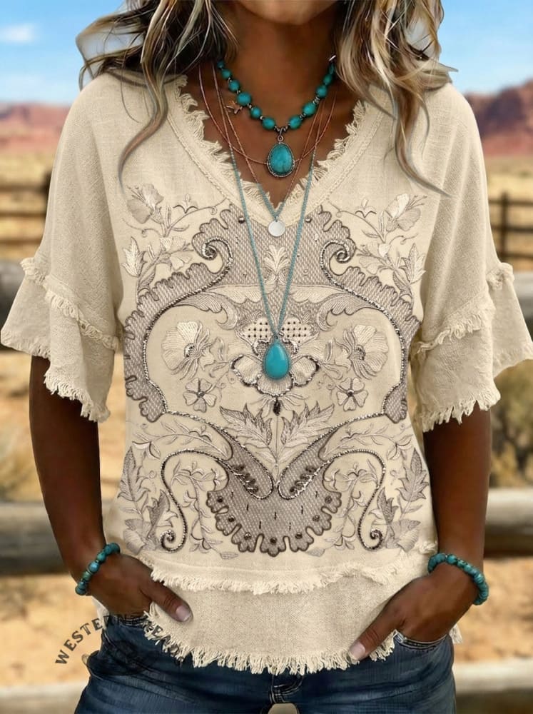 Vintage Art Patchwork Cotton And Linen Shirt