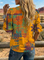 Women's Retro Art Puff Sleeve Casual Shirt