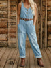 Vintage Western Art Buttons Denim Jumpsuit
