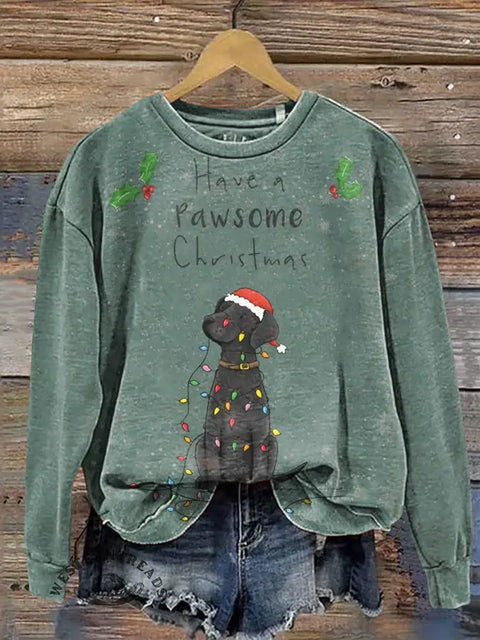 Christmas Puppy Print Casual Cotton Sweatshirt