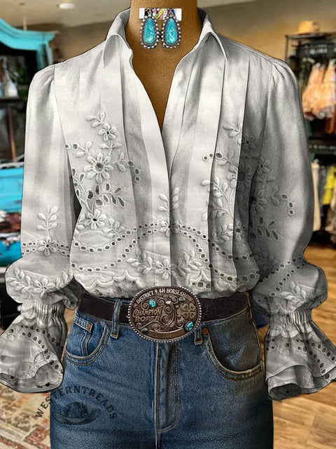 Women's Retro Classic Floral Prints Casual Cotton And Linen Shirt