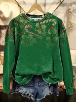 Retro Christmas Floral Print Casual Cotton Sweatshirt