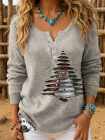 Retro Christmas Tree Snowman Casual Cotton Sweatshirt