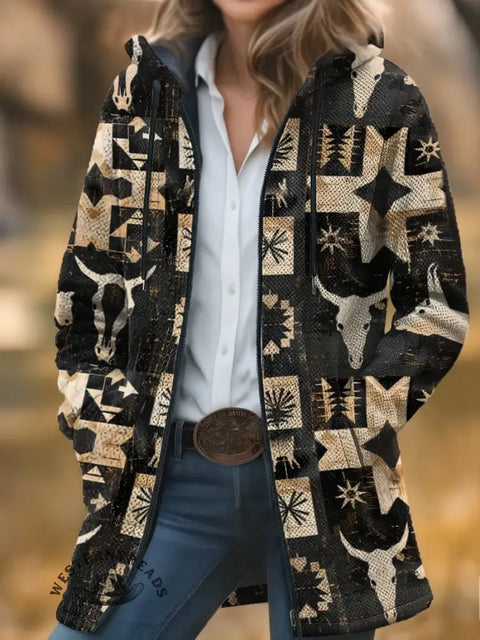 Retro Western Unisex Plush Thick Long-Sleeved Cardigan Coat