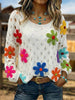 Vintage Western Art Soft Casual Crocheted Flowers Shirt