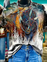 Retro Texture Cow Art Print T-shirt