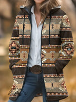 Aztec Print Unisex Plush Thick Long-Sleeved Cardigan Coat