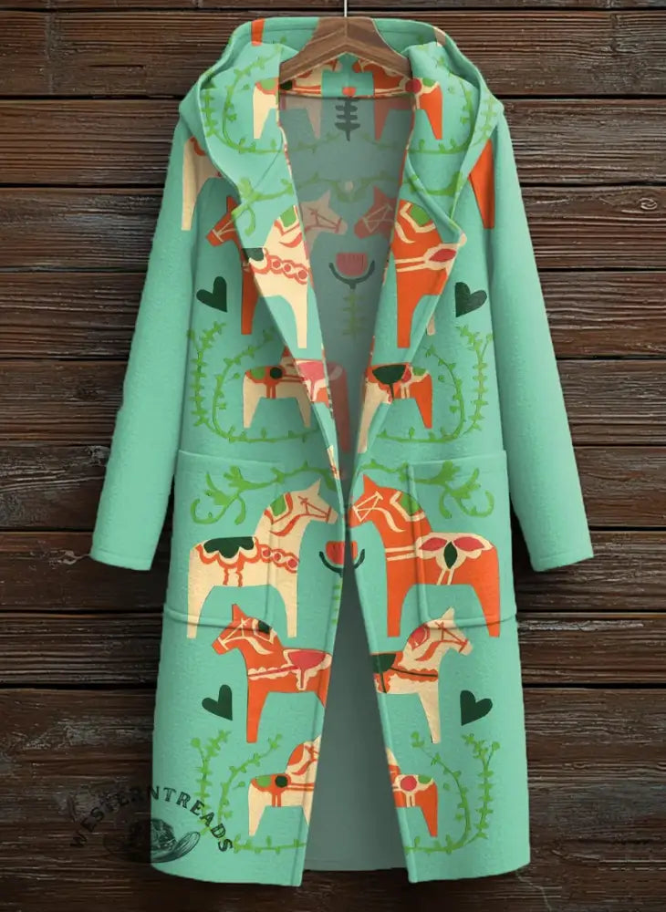 High Quality Vintage Print Casual Wool Coat