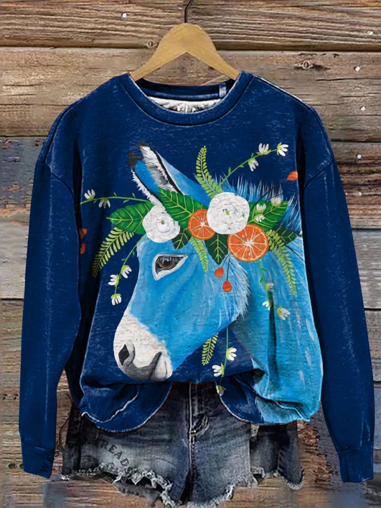 Retro Horse Art Casual Cotton Sweatshirt