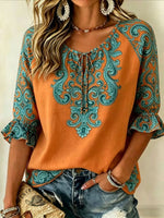 Women's Vintage Flowers Print Patchwork Casual Shirt