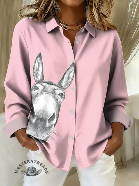 Women's donkey Print Casual Cotton Shirt