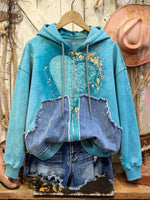 Retro Print Casual Cotton Patchwork Hooded Zip-up Sweatshirt