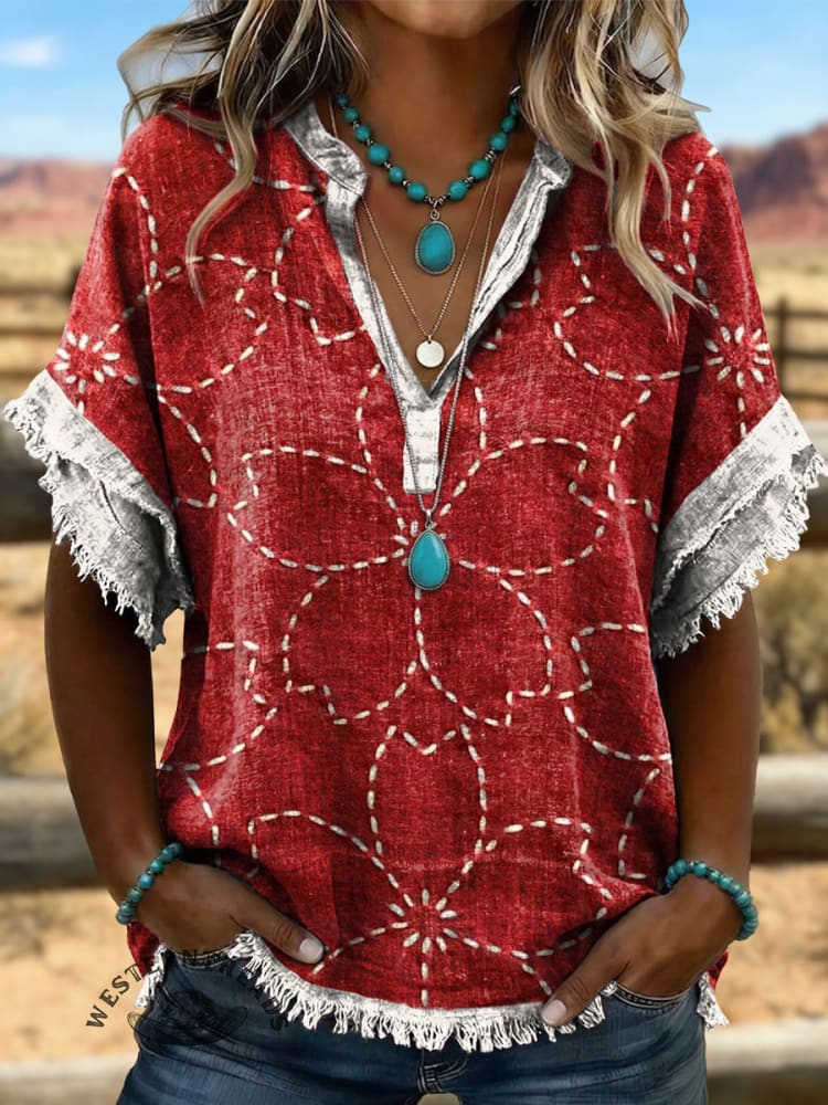 Vintage ArtPatchwork Cotton And Linen Shirt