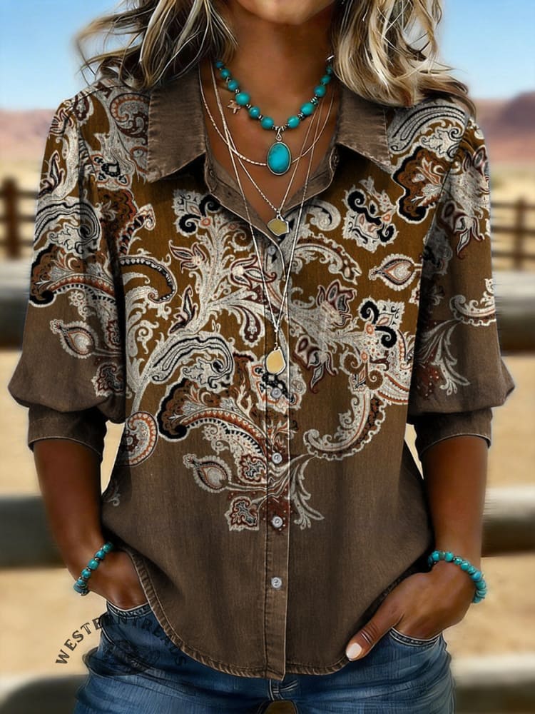 Vintage Floral Prints Casual Cotton Shirt