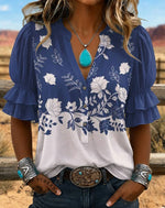 Vintage Floral Art Print Comfortable Summer Fabrics Casual Shirt