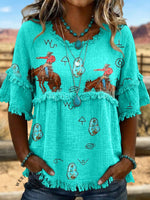 Vintage ArtPatchwork Cotton And Linen Shirt